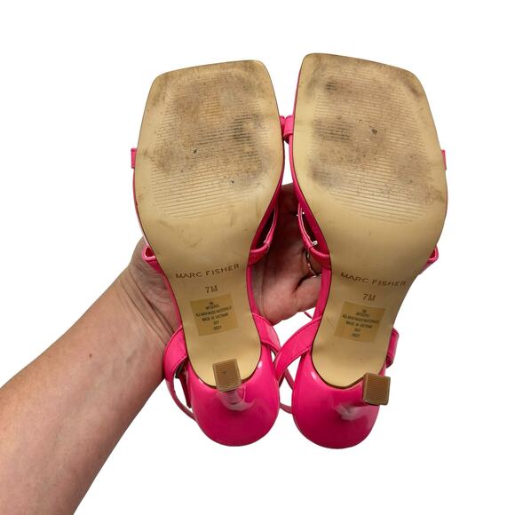 Marc Fisher Deric Hot Pink Faux Leather Open Square Toe Ankle Strap Sandals - Picture 11 of 12